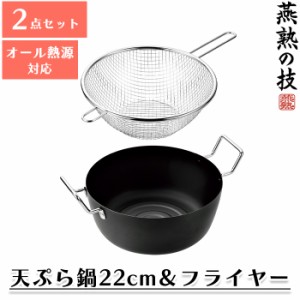 日本製 鉄製 天ぷら鍋 22cm フライヤー セット 燕 両手鍋 IH ガス火 対応 調理器具 揚げ物 料理 キッチン用品 一人暮らし YKM-0178