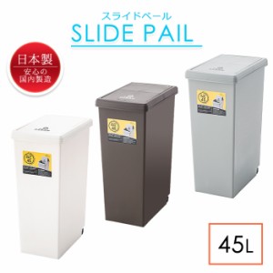 ダストボックス ゴミ箱 45L プッシュスライド 簡単オープン スリム 蓋付き 開閉 キッチン くずかご くず入れ MAZUK-0011