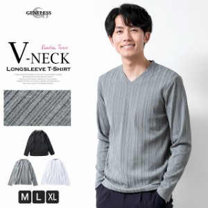 Tシャツ メンズ 長袖 Vネック テレコ 無地 シンプル 長袖Tシャツ 全3色  27401 24401 23401