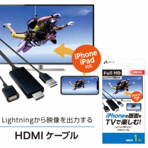 HDMIケーブル1m iPhoneの画面をTVで楽しむHDMIケーブル1m 動画 写真 ゲーム ビジネス 充電可能 宅配便送料無料