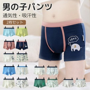 [限定!20%OFFクーポン] (2枚セット) ボクサーパンツ キッズ パンツ 下着 男の子 男児 子供 ボックス 肌着 インナー 綿 コットン 前閉じ 