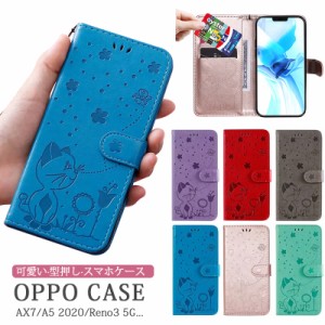 猫 OPPO Reno3 5G ケース 手帳 ねこ 蜂 OPPO AX7 ケース かわいい OPPO A5 2020 ケース 手帳型 レザー 花柄 OPPO Reno 3 衝撃吸収 薄型 