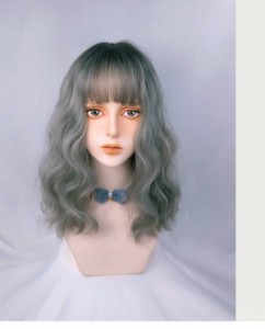 可愛い女の子のショートヘアーのカツラがターコイズブルーのコスプレ前髪をそろえるbeijixing05