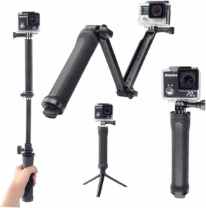 3Way 自撮り棒 三脚 アングル調整可能 折り畳み式自撮り棒 防水デザイン GoPro 