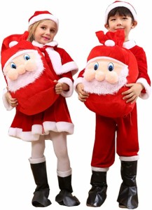 クリスマス サンタクロス コスプレ 帽子セット 子供用 キッズ サンタ袋付き 靴付き コスチューム 仮装 クリス
