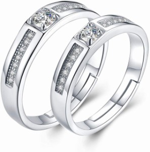 ペアリング 純銀製指輪 2個セット シルバー925 キラキラ 結婚 婚約指輪 メンズリング レディースリング フリーサイズ（個別販）