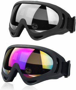 スキーゴーグル スノボゴーグル UV400 紫外線カット 耐衝撃 防塵 防風 防雪 目が疲れにくい アウトドアスポーツに全面適用 男女兼用 2個