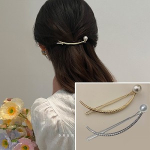 ハーフサークル ヘアクリップ  ヘアピン パール 月 ヘアアクセ  ユニーク 大人可愛い ゴールド シルバー ヘアアクセ  アクセサリー  7206