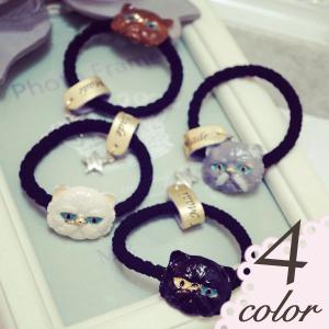 ヘアゴム 猫 ヘアアクセサリー ヘアアクセ 髪留め キャット 黒猫 オッドアイ ブルーアイ 青目 アンティーク調 メール便送料無料 660438