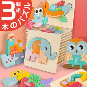 型はめパズル 立体 木の玩具 3個セット 通販 形合わせ ブロック パズル 積み木 木製 おもちゃ 幼児 知育玩具 子ども 子供 キッズ 男の子 