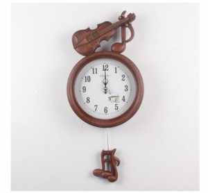 掛け時計 バイオリン 振り子時計 電波時計 壁掛け時計 おしゃれ 掛時計 北欧 時計 インテリア 振り子時計 両面時計