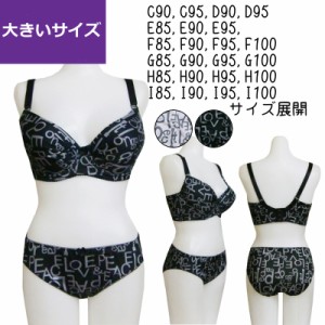 大きいサイズ ブラジャー&ショーツセット ブラジャー ショーツ セット ブラ ブラセット ブラショーツ ロゴプリント C90 C95 D90 D95 E85 