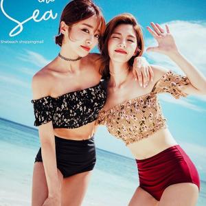水着 セパレート オフショルダー 花柄 ハイウエスト ギャザー フリル レトロ 人気 二の腕 カバー モテ オシャレ 韓国 mme93