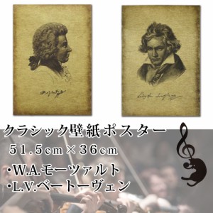 クラシック 作曲家 壁紙 ポスター 51.5cm×36cm ベートーヴェン  モーツァルト 肖像画 装飾画 装飾 インテリア 絵画 ウォール