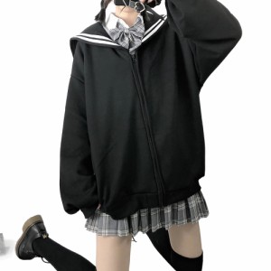 パーカー セーラー襟 セーラー 黒 ブラック 制服 学生服 フード 可愛い かわいい ガーリー セーラー服 高校生 中学生 大学生 制服 女子高