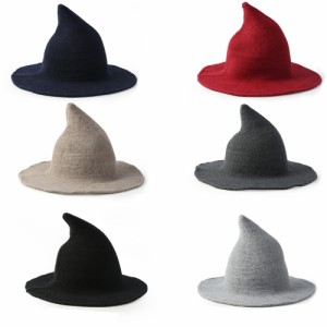 ニット 帽子 とんがり帽子 レディース フリーサイズ ニット帽 ニット帽子 魔女 魔法使い 魔女帽 折りたたみ可