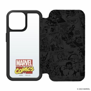 iPhone15 Pro ガラス手帳型ケース MARVEL マーベル iPhoneケース かわいい カード収納 ポケット 背面クリア クリアケース MARVEL ケース 