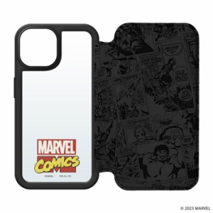 iPhone15 Plus ガラス手帳型ケース MARVEL マーベル iPhoneケース かわいい カード収納 ポケット 背面クリア クリアケース MARVEL ケース