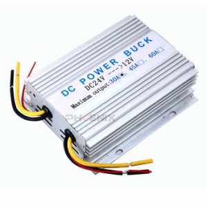 コンバーター DC24V→12V MAX/30A 冷却ファン 電圧 変換器 デコデコ dc-dc シルバー