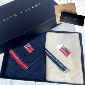 【新品■正規品■送料無料■ギフト包装無料】Ralph Lauren ラルフローレン タオルセット　ネイビー×ホワイト タオルハンカチ ギフトBOX