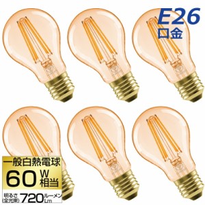 【送料無料】 LED電球 6個セット E26口金 60W形相当 電球色 フィラメント電球 エジソンバルブ 広配光タイプ 6W 720lm 一般電球形 LED照明