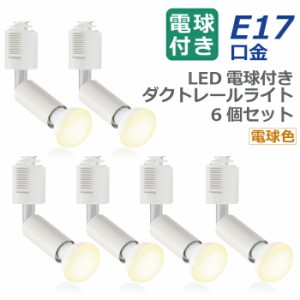ライティングレール 照明 スポットライト ダクトレール用 ダウンライト E17口金 LED電球付き 電球色 6W 40W形相当 6個セット レフ電球 照