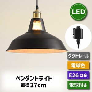 ペンダントライト ダクトレール 北欧風 E26口金 直径27cm LED電球付き 6W 60W形相当 電球色 エジソン電球 コード付き 60cm 調節可能 吊り