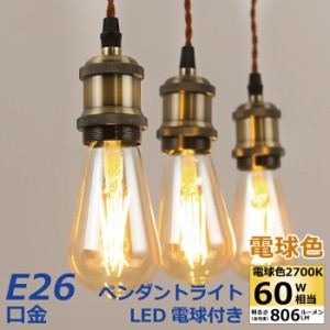  ペンダントライト 1灯セット E26口金 LED電球付き エジソン電球 60W形相当 電球色 電球ソケット 照明器具 配線ダクトレール用 天井照明 