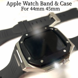 高級　series se 4 5 6 7 se アップルウォッチ バンド ケースバンド Apple Watch ベルト ステンレス ラバーベルト 44mm 45mm　メンズ