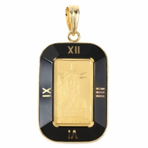 純金 K24 インゴット 1g ペンダントトップ リバティ 自由の女神 アトラス 時計文字 ブラック デザイン枠 新品 送料無料 メンズ レディー