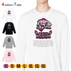 釣り Tシャツ 長袖 バスフィッシング ローライダーフォント ショッキングピンク 5.6oz (オンス) 綿100% メンズ レディース 洗濯 大きいサ