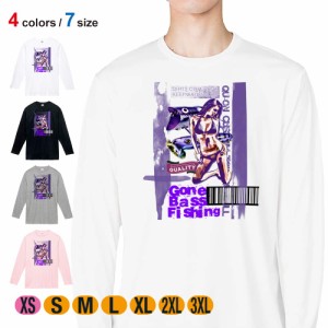 釣り Tシャツ 長袖 Gone Bass Fishing ローライダーポスター風 パープル 5.6oz (オンス) 綿100% メンズ レディース 洗濯 大きいサイズ ホ