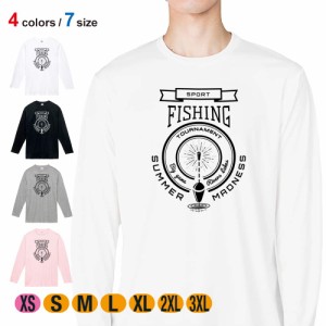 釣り Tシャツ 長袖 釣りエンブレム 5.6oz (オンス) 綿100% メンズ レディース 洗濯 大きいサイズ ホワイト ブラック グレー ピンク 白 黒