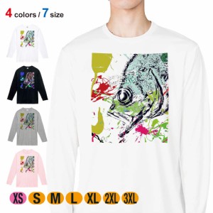 釣り Tシャツ 長袖 メバル ペンキペイント 5.6oz (オンス) 綿100% メンズ レディース 洗濯 大きいサイズ ホワイト ブラック グレー ピン