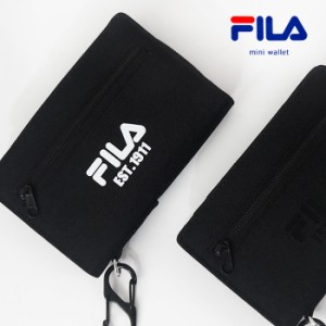 FILA フィラ カジュアル ロゴ 財布 二つ折り おしゃれ 深札入れ 男女兼用 黒 ブラック ミニ財布 コンパクト財布 / メール便可