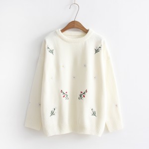 トップス セーター ニット 刺繍 花柄 可愛い 森ガール プルオーバー クルーネック フリーサイズ #0519
