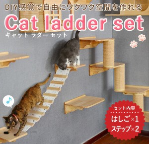 【500円OFFクーポン＆Ｐ還元★3(金)迄】 猫のはしご 吊り橋 キャットウォーク 壁付け キャットステップ 壁 棚板 猫 はしご 足場 壁用 梯