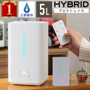上部給水 ハイブリッド加湿器 次亜塩素酸水 対応 省エネ 静音 5L アロマ対応 上から給水 加湿器 ハイブリッド LEDライト付き 卓上 大容量