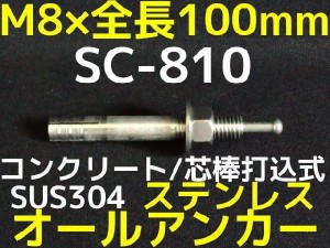 サンコーテクノ オールアンカー SC-810 M8×100mm 1本 ステンレス製 SUS304系 コンクリート用 芯棒打込み式「取寄せ品」