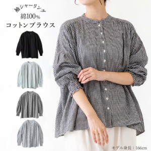 コットン ブラウス シャーリング 袖 カットソー 綿100 綿 レディース 女性 トップス 夏服 春服 春 夏 秋 かわいい 可愛い やさしい くす