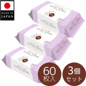 【60枚入×3個セット】フェイシャルタオル 日本製 60枚入 フェイスタオル 使い捨て ペーパータオル 弱酸性 大判 洗顔 メイク落とし クレ