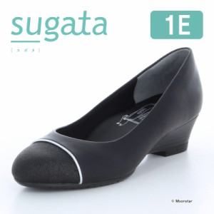 送料無料 ムーンスター レディース パンプス 靴 MS SGT203 グリッターブラックコンビ sugata デザインウエッジパンプス