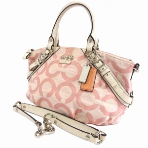 【中古】COACH コーチ オプアート 2WAY ショルダーバッグ ハンドバッグ レディース ピンク オフホワイト キャンバス レザー