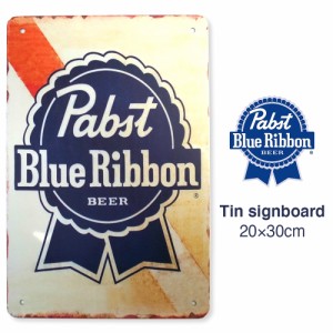 パブスト ブルーリボン ビール ブリキ看板 20cm×30cm Pabst Blue Ribbon beer アメリカン雑貨 サインボード サインプレート バー レスト