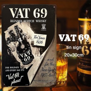 バット69 VAT69 ブリキ看板 20cm×30cm お酒 スコッチ ウィスキー ブレンド ウイスキー アメリカン雑貨 サインボード サインプレート バ