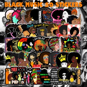 ブラックミュージック ステッカー 50枚セット PVC 防水 シール 黒人 女性 R&B HIP HOP ヒップホップ ソウル ジャズ ファンク レゲエ スー