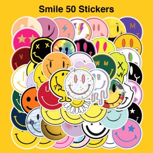 スマイル ステッカー 50枚セット PVC 防水 シール Smile スマイリー ニコニコ 笑顔 ニコちゃん ピースマーク ラブ&ピース スーツケース M
