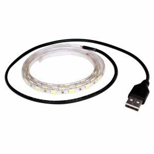 USB LEDテープライト 防水 5V 100cm 細い 1チップ 白ベース