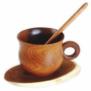 木製 コーヒーカップ ソーサー スプーン 付き えんじゅの木  木製食器 食器 北海道 国産 北海道産 木の食器 手作り ハンドメイド エンジ