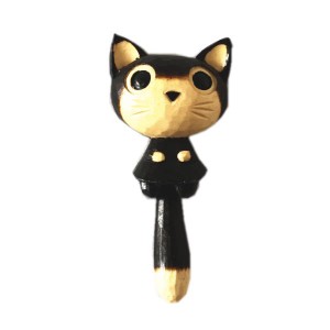 木製　マグネット　猫ひょん　クロ　木彫り　ねこ　ネコ　ウッドカービング　きぼり　動物　アニマル　どうぶつ
